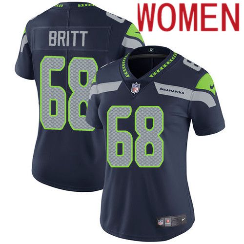 Women Seattle Seahawks 68 Justin Britt Nike Navy Vapor Limited NFL Jersey